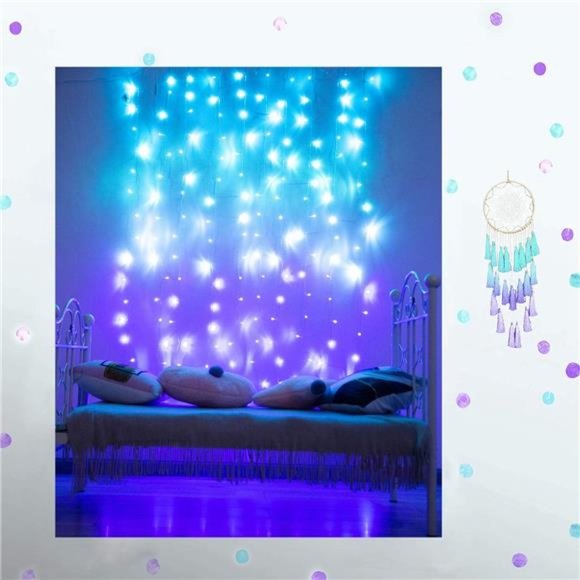 Curtain Lights for Bedroom Wall Light Up Curtains Led String Lights Turquoise - Picture 2 of 6